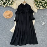 Autumn Fashionable and Elegant Women's Dress with French Design, Ruffled Trim, Loose Fit, Slimming Chiffon Long Dress - Image 10