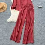 Lazy Style Casual Two-Piece Set for Women: Loose Fit, Versatile Pocket Design, Long-Sleeved Shirt, High-Waisted Wide-Leg Straight-Leg Pants - Image 9
