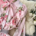 Pleated Long Printed Chiffon Dress, Sweet Vacation Dress - Image 11