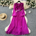 Three-dimensional lace lantern sleeve strap waist slimming pleated dress - Image 8