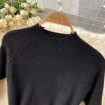 French Hepburn style elegant knitted patchwork gradient pleated slim waist full skirt dress - Image 6