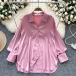 Luxury French-style satin collared shirt for women - Image 9