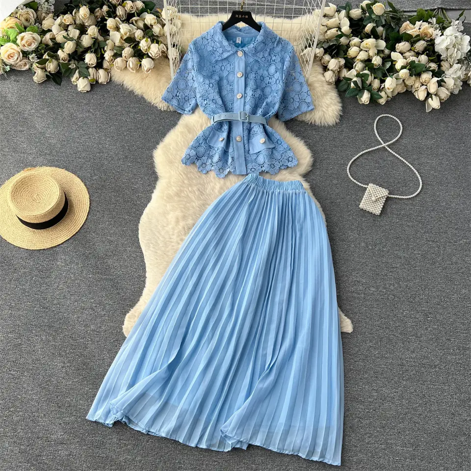 O1CN01mJmjBr24PSzhiZX7Z_!!381577383 High-waisted pleated skirt, two-piece trendy set - Image 1
