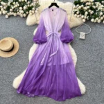 Gradient mesh long skirt with suspenders - Image 2