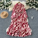 Autumn French retro print dress for women