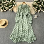 Flowy, high-end European and American style polka dot chiffon dress with a French tie-waist design - Image 2