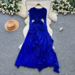 Retro pleated dress for women