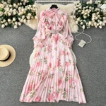 Pleated Long Printed Chiffon Dress, Sweet Vacation Dress - Image 5