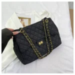 Large-capacity quilted denim bag for women
