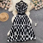 French light luxury retro sleeveless V-neck printed dress - Image 5