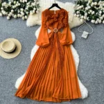 Three-dimensional lace lantern sleeve strap waist slimming pleated dress - Image 6
