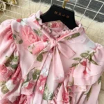 Pleated Long Printed Chiffon Dress, Sweet Vacation Dress - Image 8