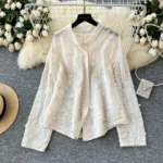 Sweet heavy industry leaf embroidery cardigan versatile long-sleeved top - Image 2