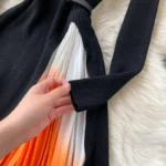 French Hepburn style elegant knitted patchwork gradient pleated slim waist full skirt dress - Image 3