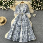 Retro elegant lace embroidery waist long dress