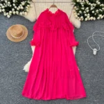 Autumn Fashionable and Elegant Women's Dress with French Design, Ruffled Trim, Loose Fit, Slimming Chiffon Long Dress - Image 6