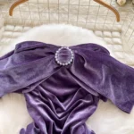 Purple Velvet Off Shoulder Dress - Image 3