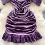 Purple Velvet Off Shoulder Dress - Image 4
