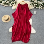 Trendy Deep V Neck Batwing Dress