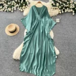 Trendy Deep V Neck Batwing Dress - Image 5