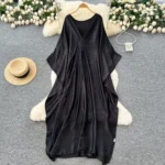Trendy Deep V Neck Batwing Dress - Image 4