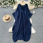 Trendy Deep V Neck Batwing Dress - Image 3