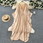 Trendy Deep V Neck Batwing Dress - Image 2